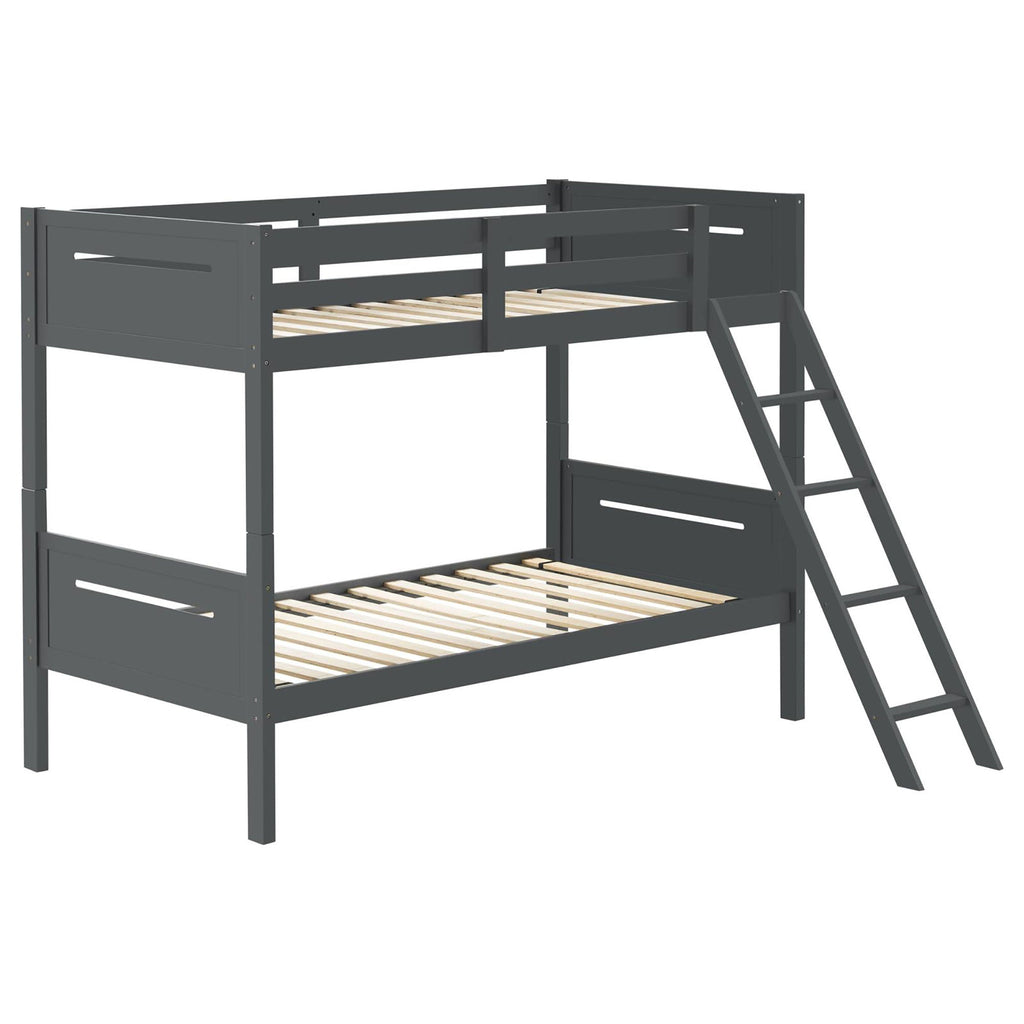 Grey Twin/Twin Bunk Bed with Built-in Ladder