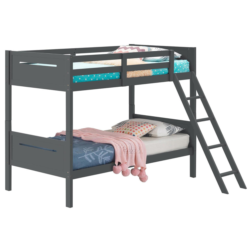 Grey Twin/Twin Bunk Bed with Built-in Ladder