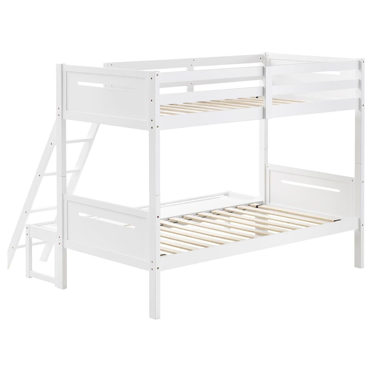 White Twin/Full Bunk Bed with Built-in Ladder