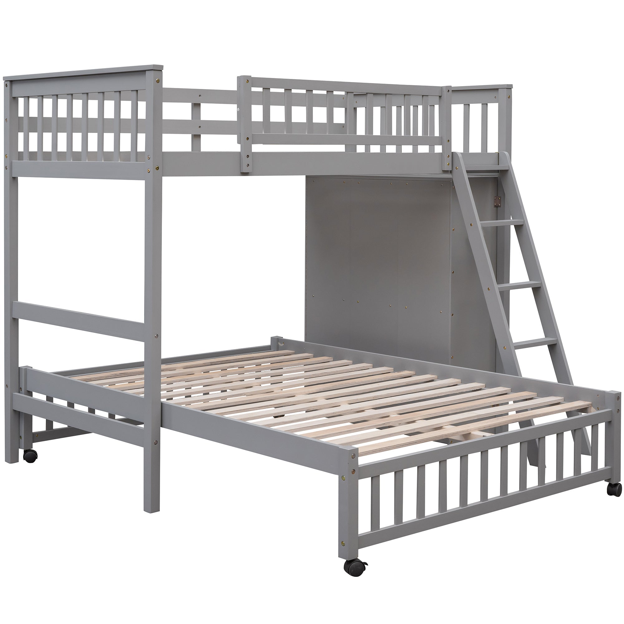 Wooden Twin Over Full Bunk Bed with Six Drawers and Flexible Shelves