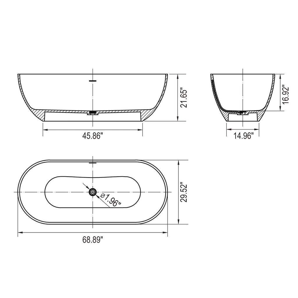 Freestanding Solid Surface Soaking Bathtub