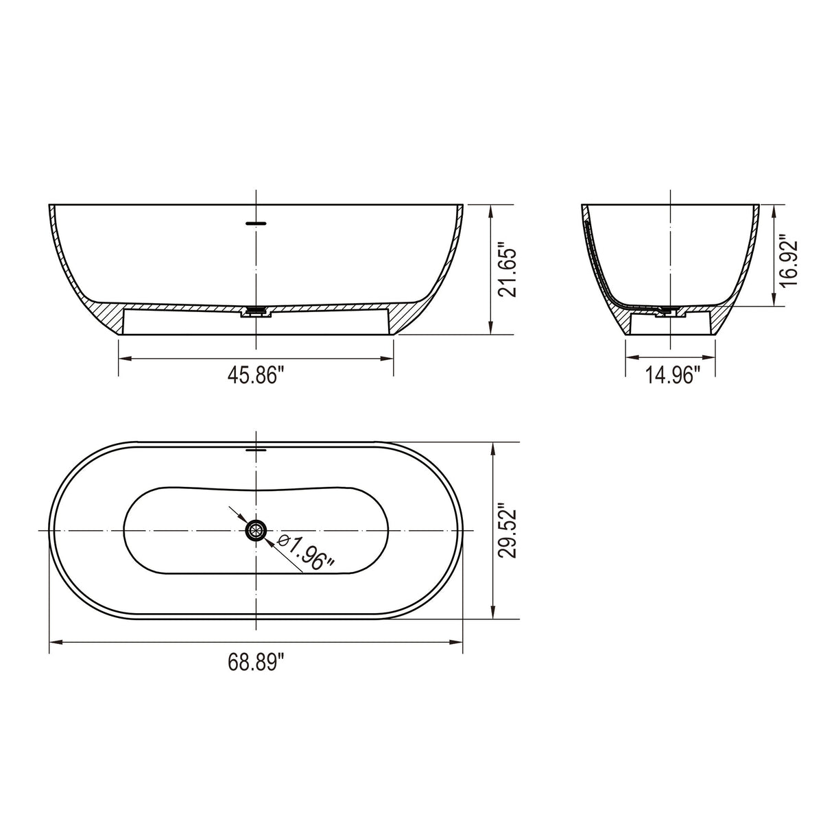 Freestanding Solid Surface Soaking Bathtub