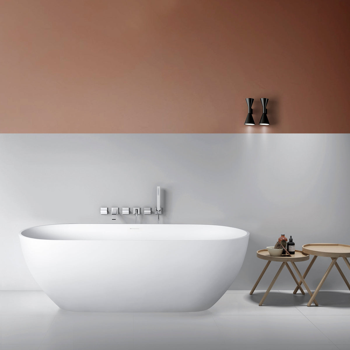Freestanding Solid Surface Soaking Bathtub