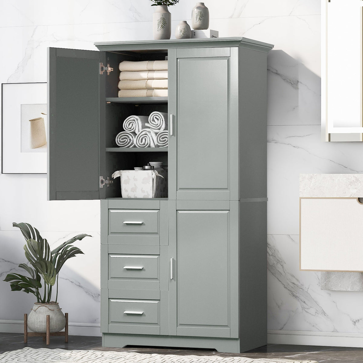 Tall and Wide Storage Cabinet with Doors for Bathroom/Office