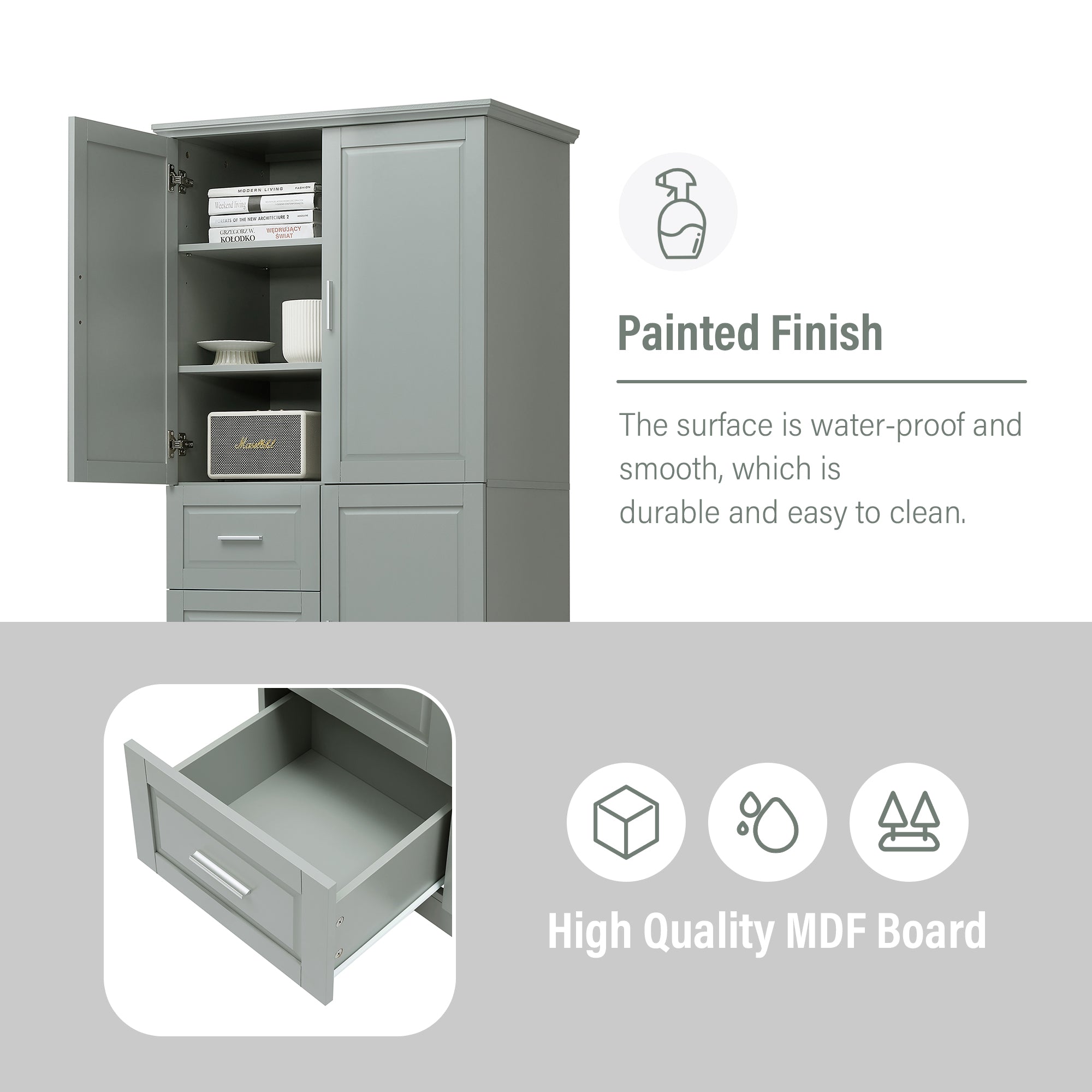Tall and Wide Storage Cabinet with Doors for Bathroom/Office