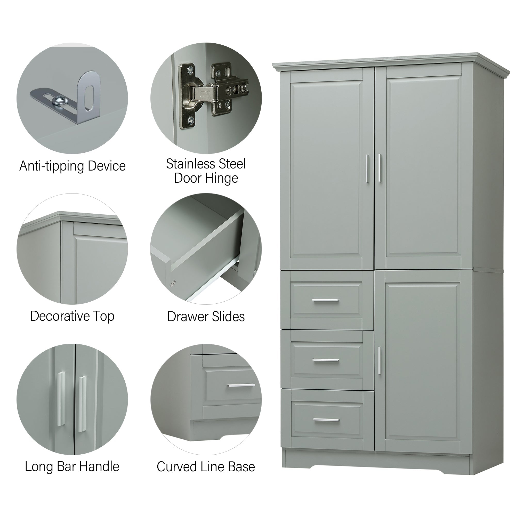 Tall and Wide Storage Cabinet with Doors for Bathroom/Office