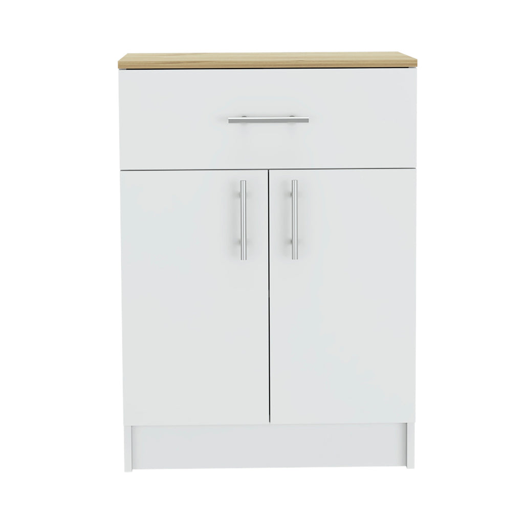 Pantry Organizer Cabinet 33" H, One Drawer, Two Interior Shelves, Two Doors, White/Light