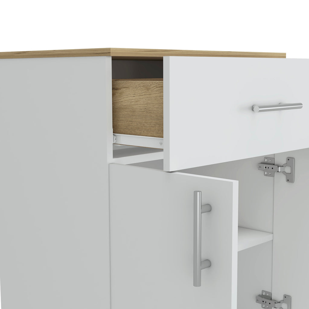 Pantry Organizer Cabinet 33" H, One Drawer, Two Interior Shelves, Two Doors, White/Light
