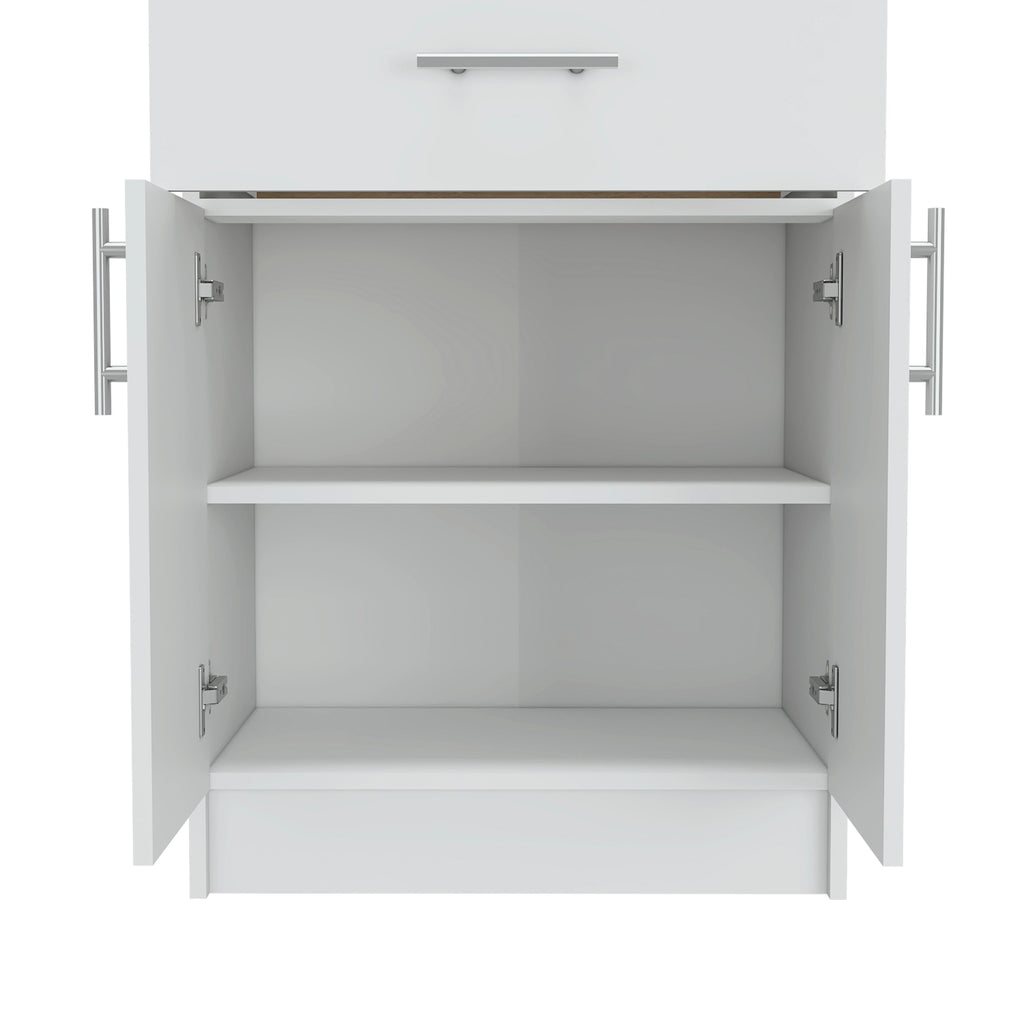 Pantry Organizer Cabinet 33" H, One Drawer, Two Interior Shelves, Two Doors, White/Light