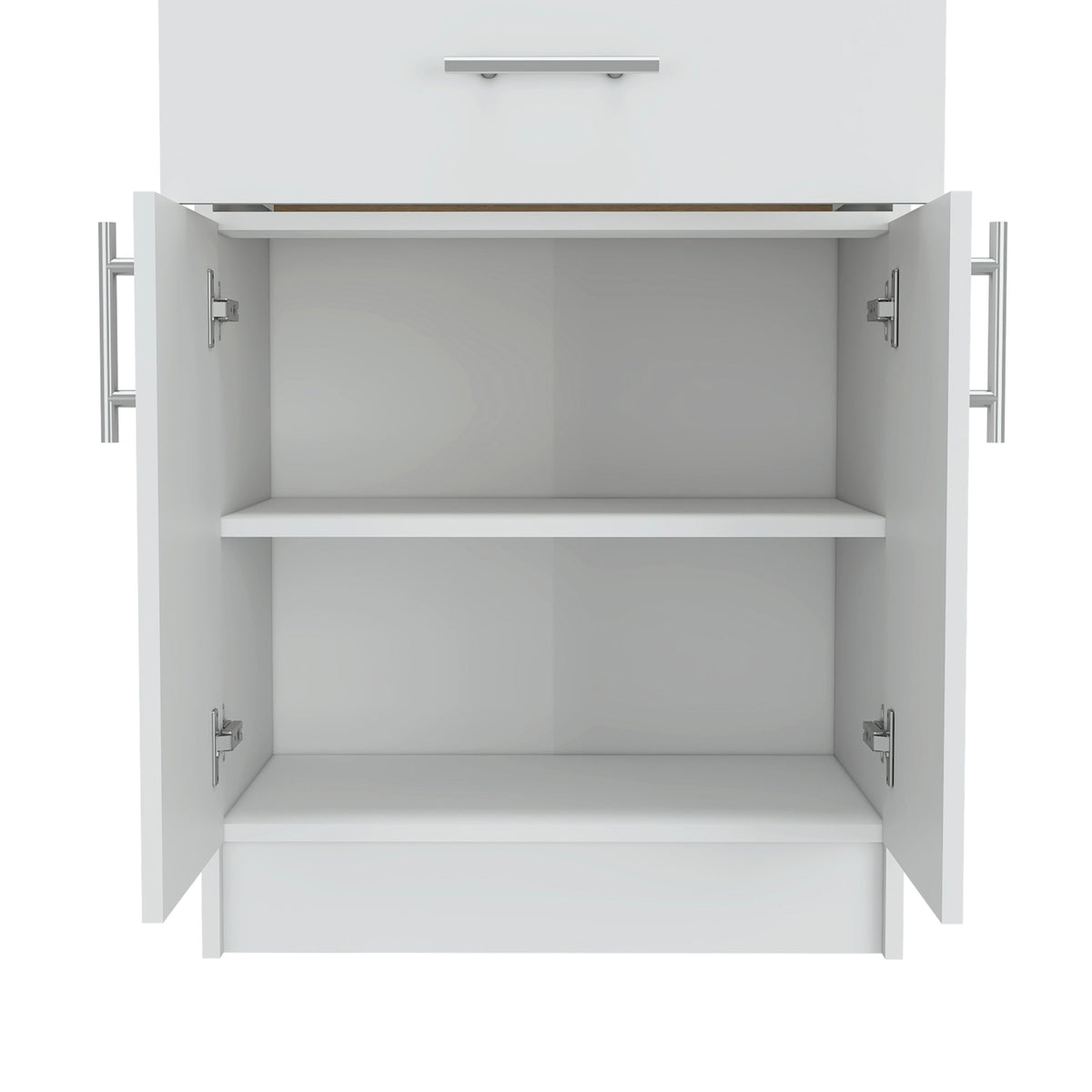 Pantry Organizer Cabinet 33" H, One Drawer, Two Interior Shelves, Two Doors, White/Light