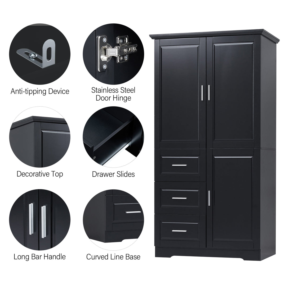 Tall and Wide Storage Cabinet with Doors for Bathroom/Office