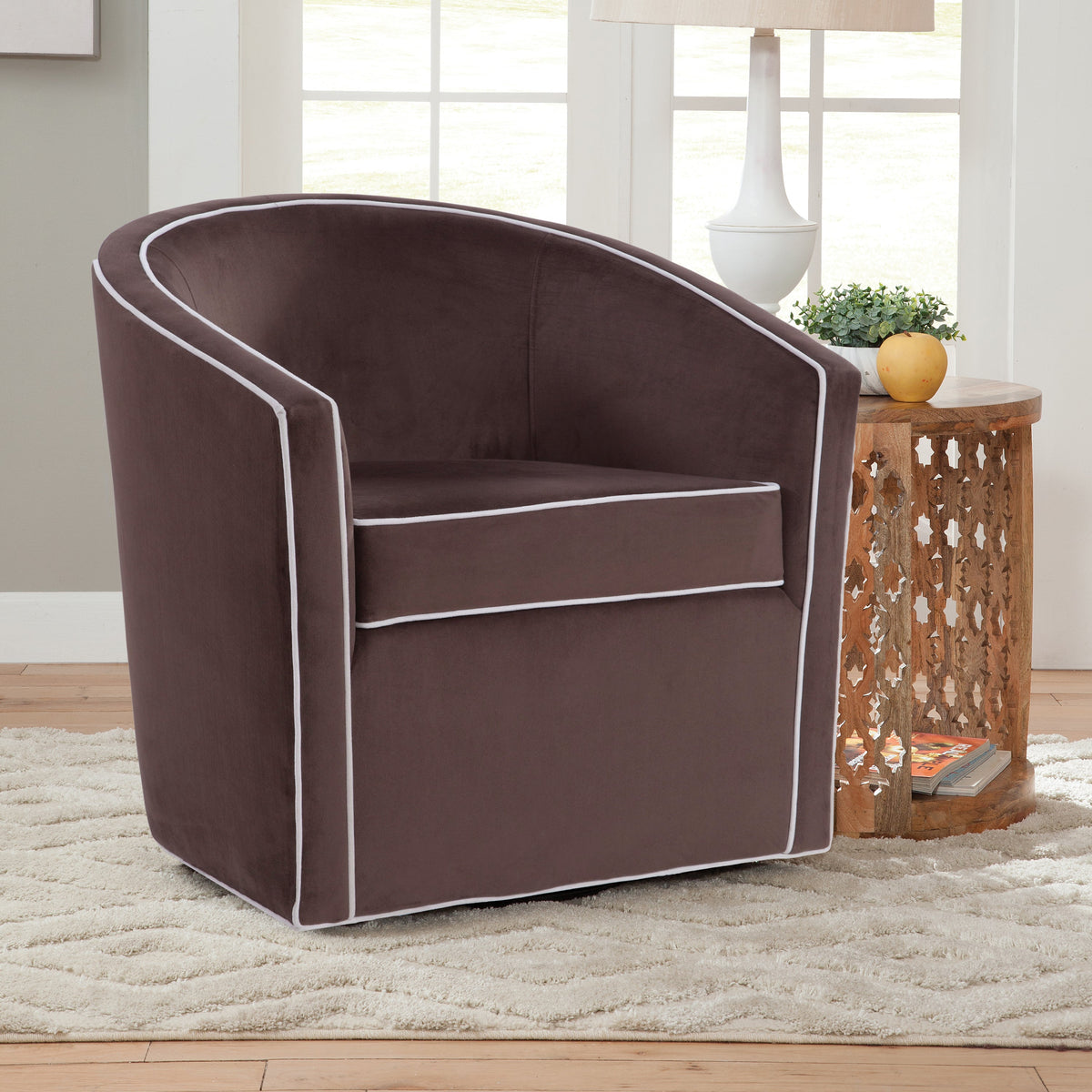 Kendall Maple Swivel Accent Chair