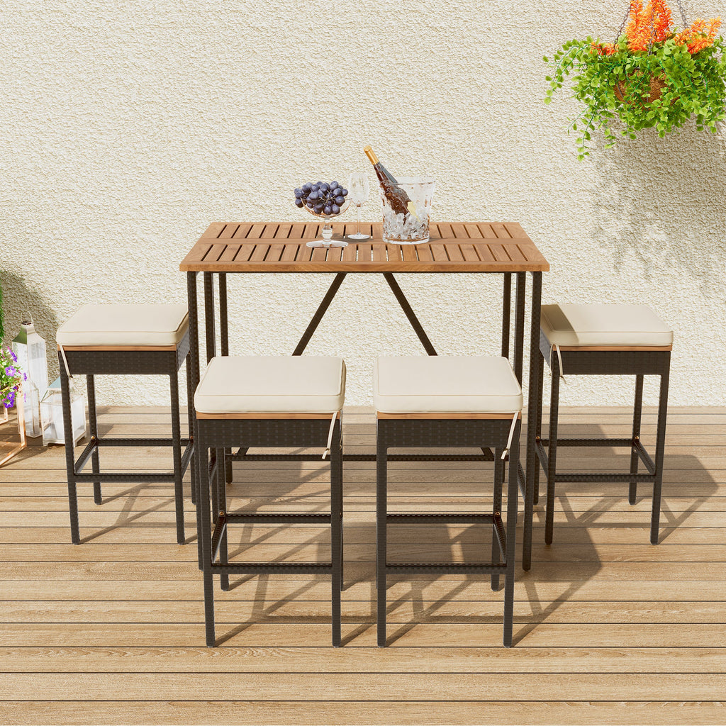GO 5-Piece Outdoor Acacia Wood Bar Height Table And Stools Set