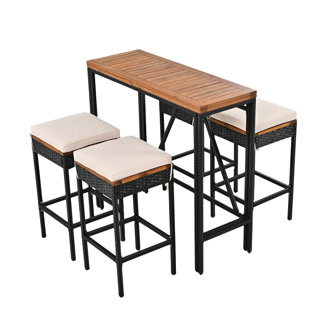 GO 5-Piece Outdoor Acacia Wood Bar Height Table And Stools Set