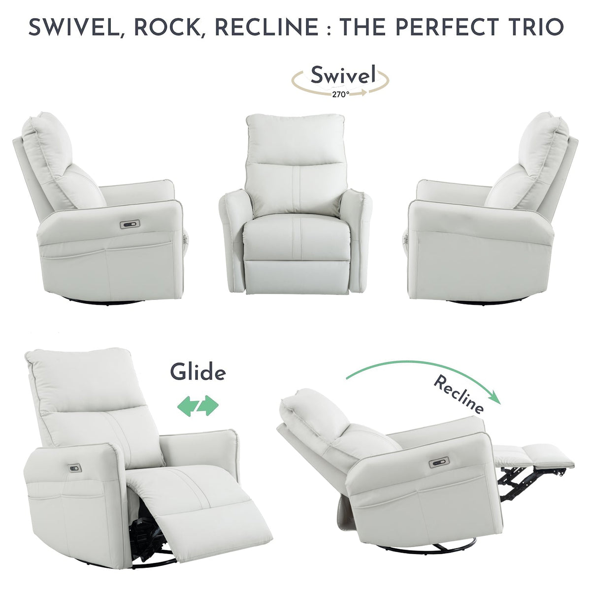 270° Power Swivel Rocker Recliner Chair