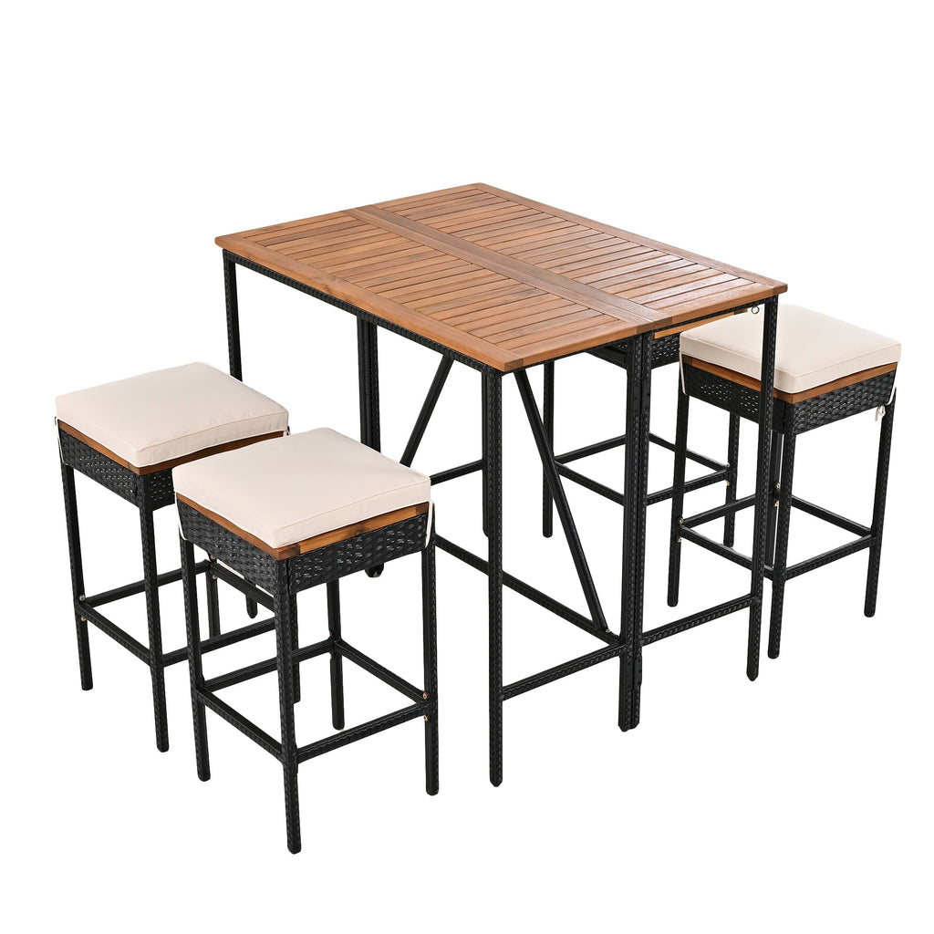 GO 5-Piece Outdoor Acacia Wood Bar Height Table And Stools Set