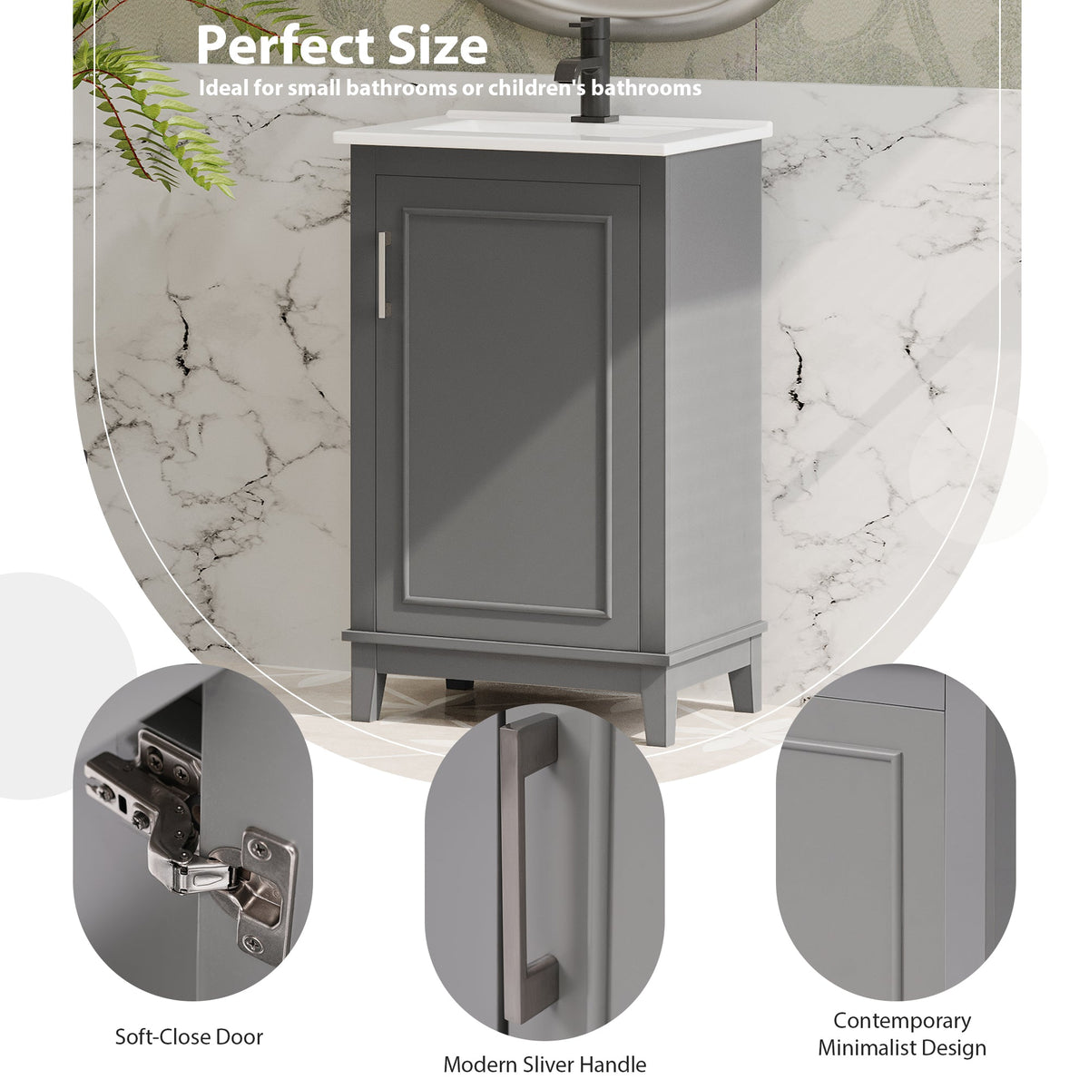20 Inch Modern Small Bathroom Vanity Cabinet With Ceramic Basin