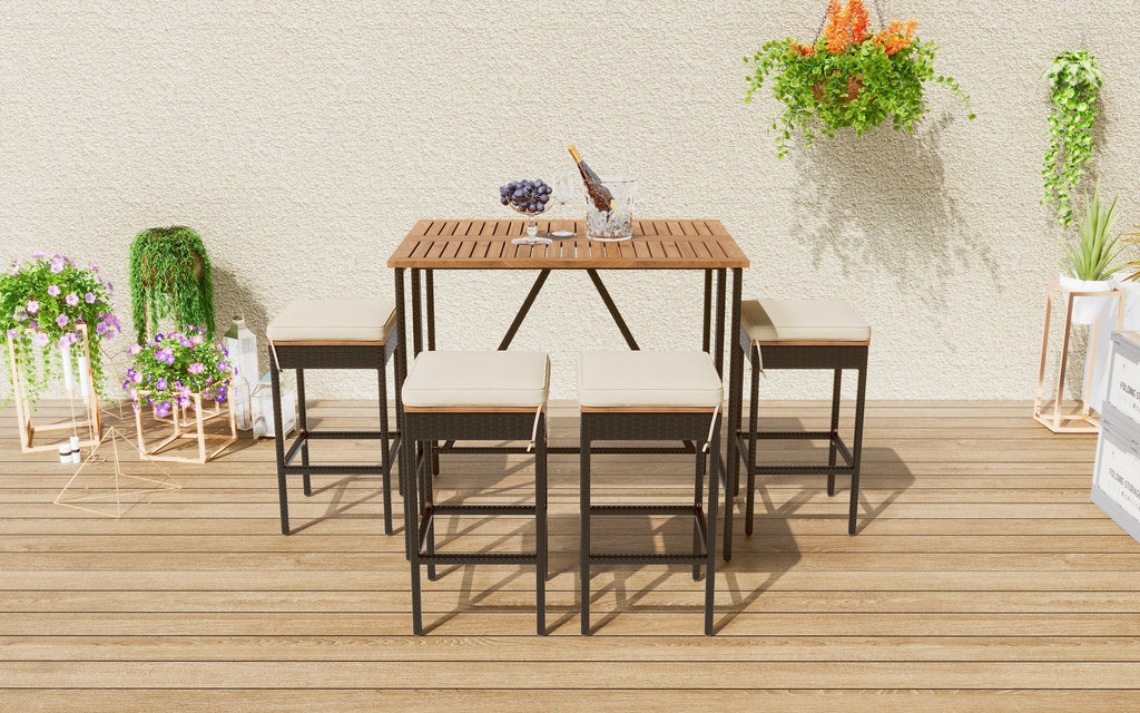 GO 5-Piece Outdoor Acacia Wood Bar Height Table And Stools Set