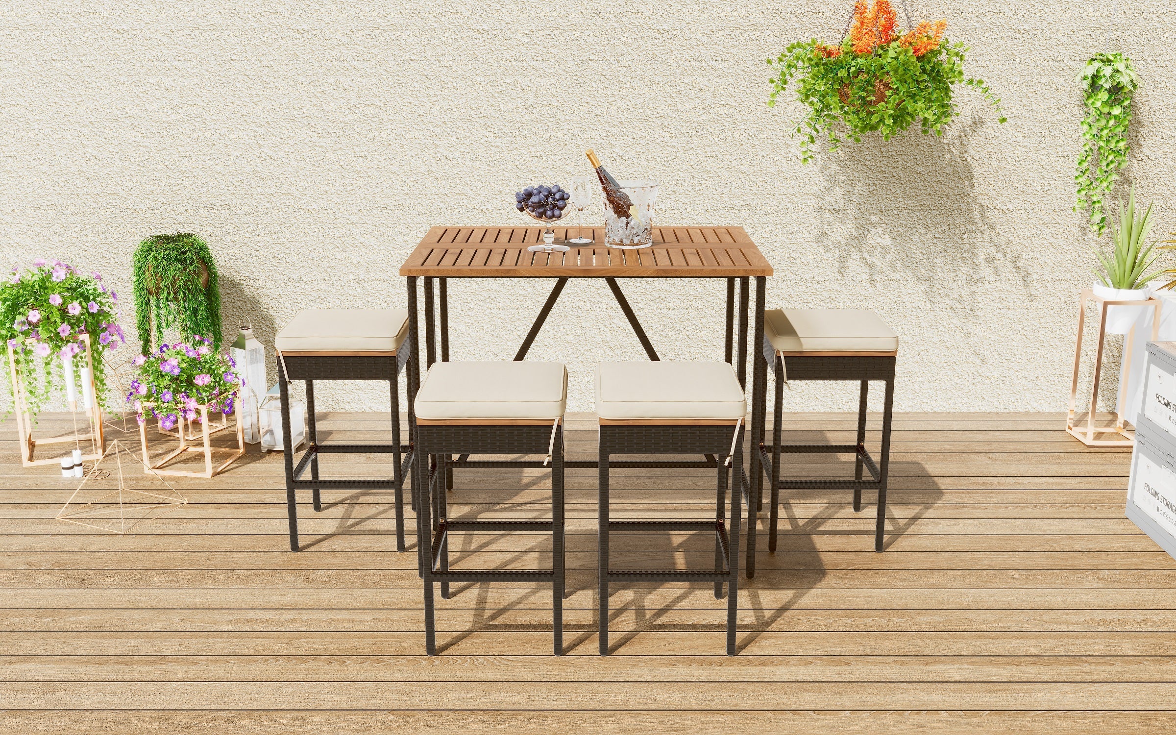 GO 5-Piece Outdoor Acacia Wood Bar Height Table And Stools Set