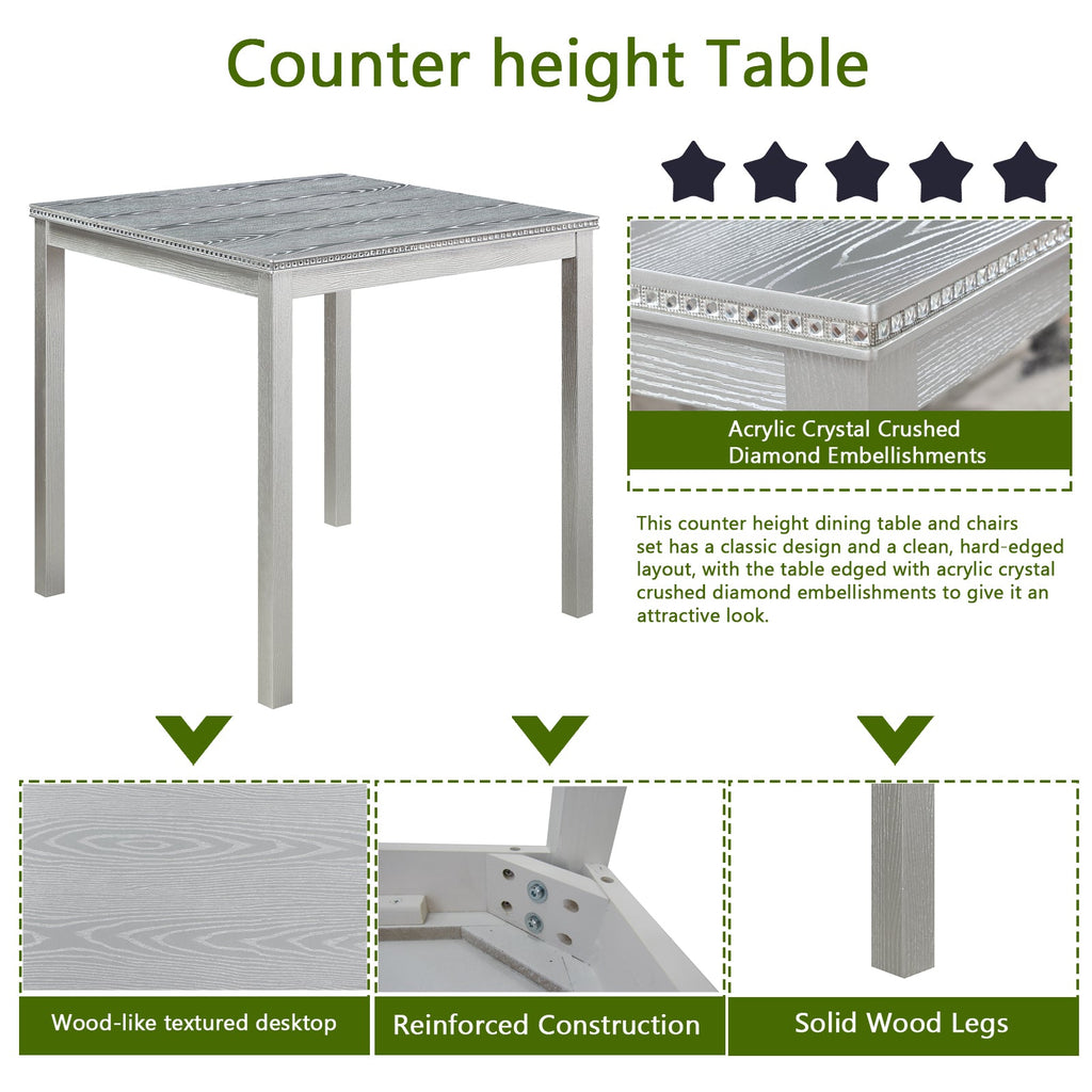 5 Piece Counter Height Table Set with Upholstered Chairs