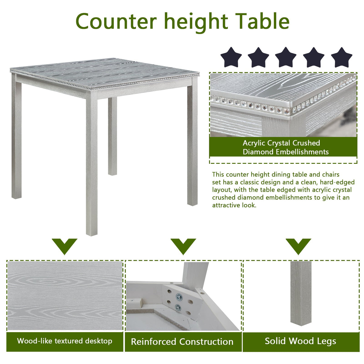 5 Piece Counter Height Table Set with Upholstered Chairs