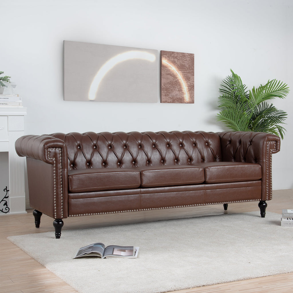83.66 Inch Width Traditional Square Arm Removable Cushion 3-Seater Sofa