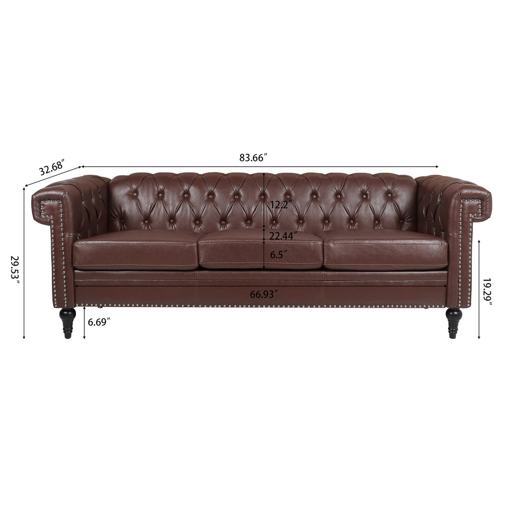 83.66 Inch Width Traditional Square Arm Removable Cushion 3-Seater Sofa