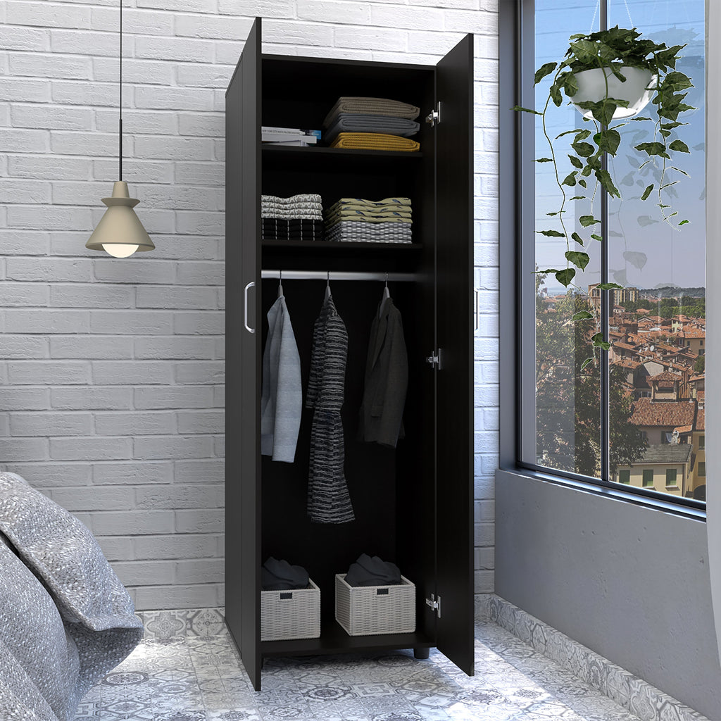 Armoire-Organiser 70.8"H with Two Shelves, Rod, and Double Door Cabinet