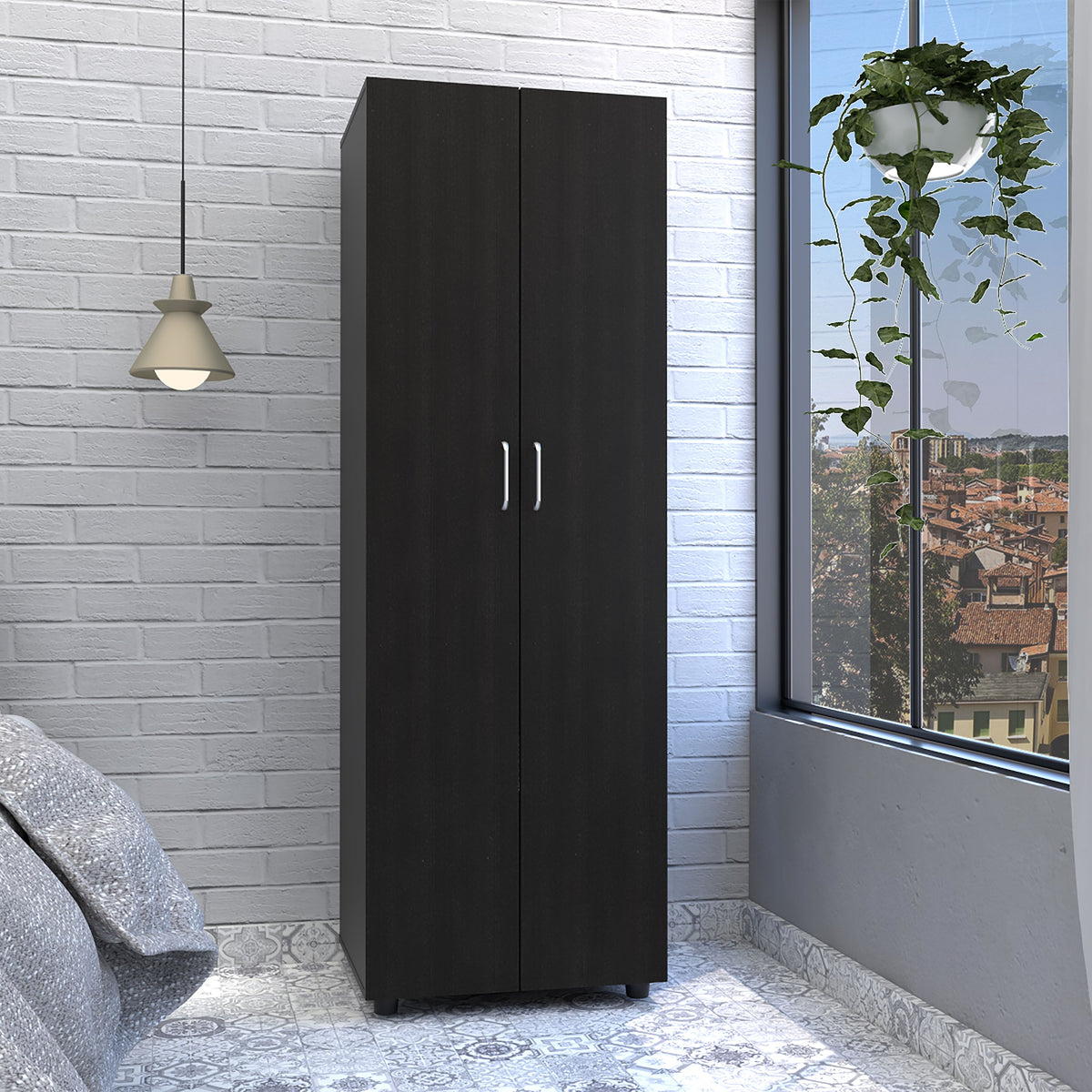 Armoire-Organiser 70.8"H with Two Shelves, Rod, and Double Door Cabinet