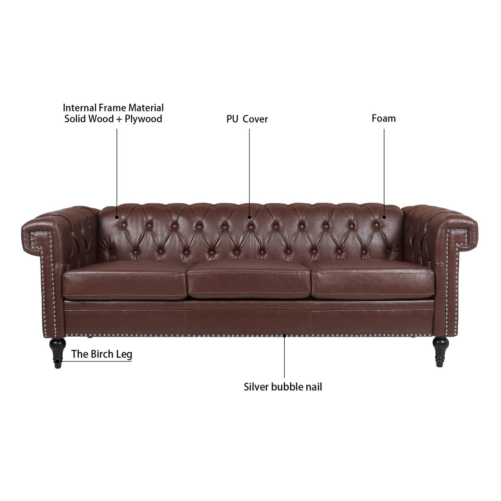 83.66 Inch Width Traditional Square Arm Removable Cushion 3-Seater Sofa