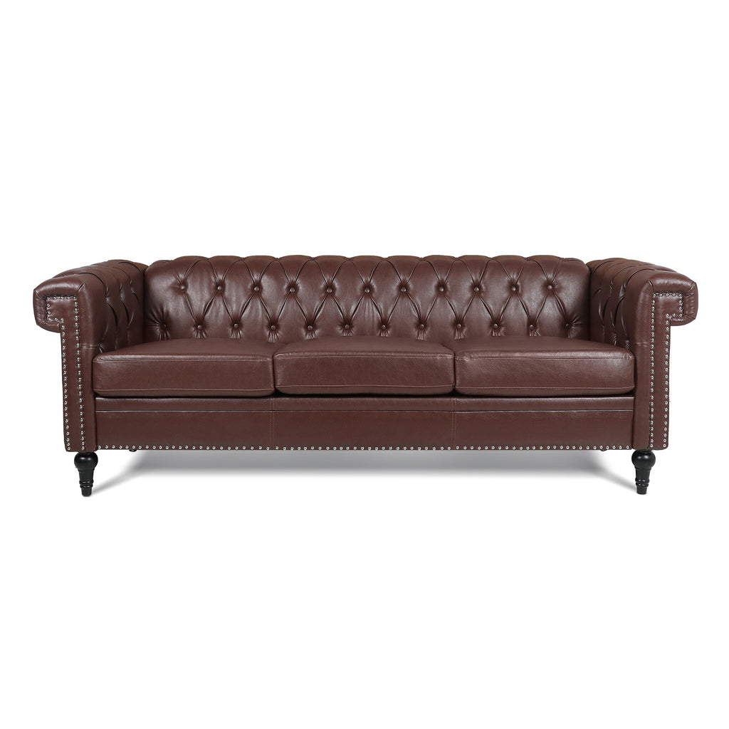 83.66 Inch Width Traditional Square Arm Removable Cushion 3-Seater Sofa