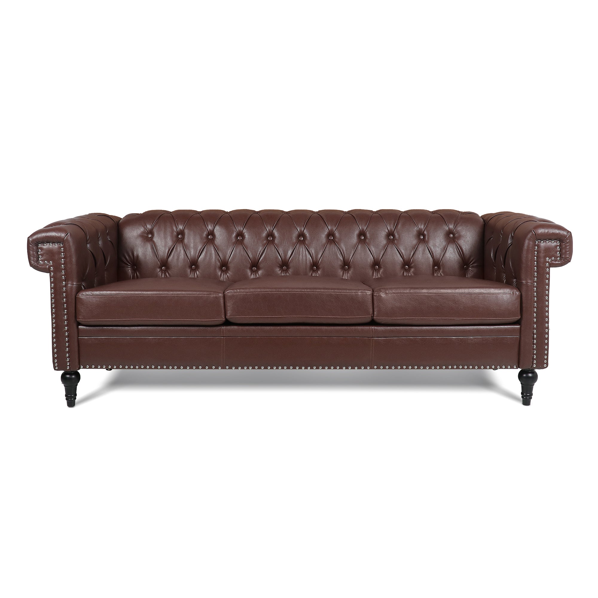 83.66 Inch Width Traditional Square Arm Removable Cushion 3-Seater Sofa