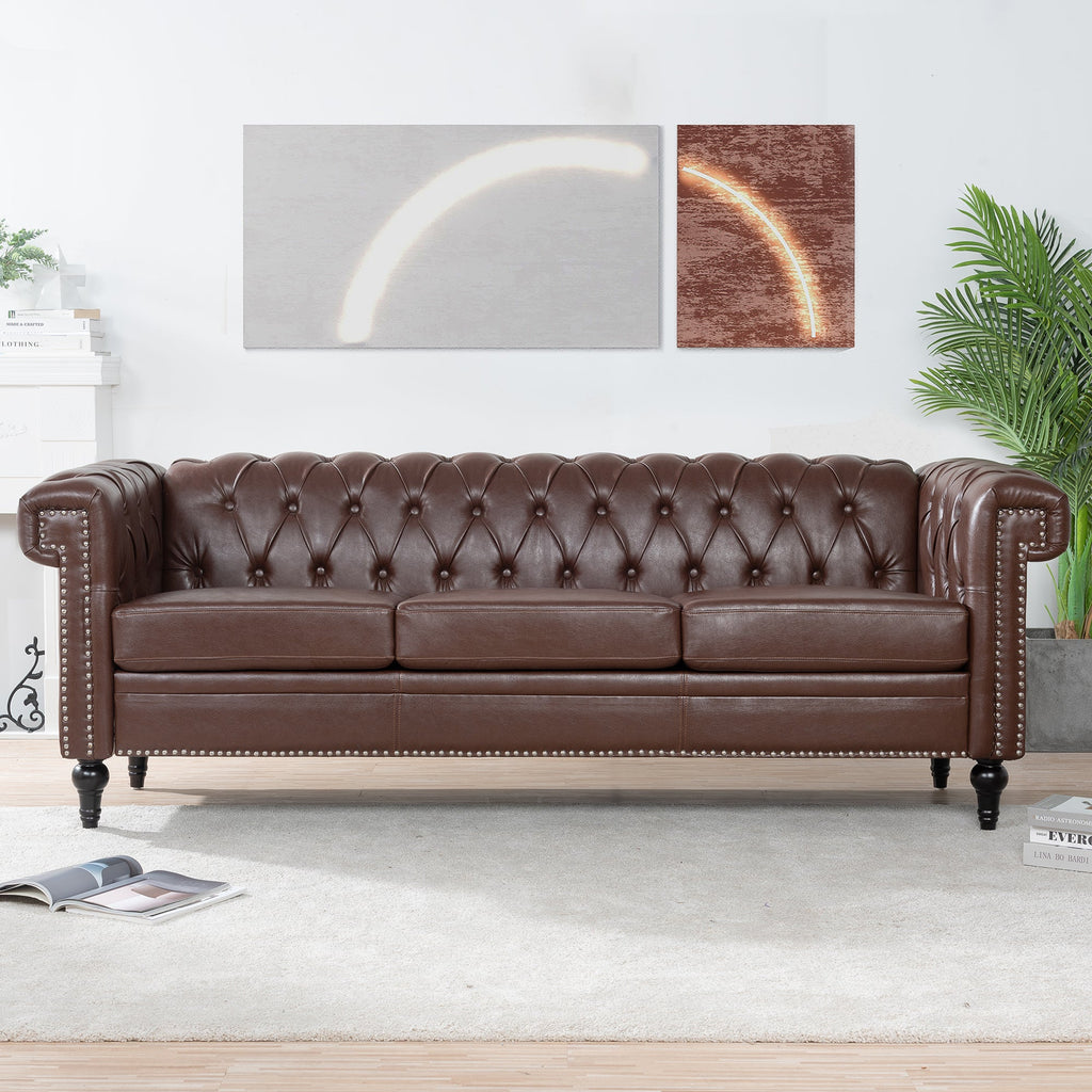 83.66 Inch Width Traditional Square Arm Removable Cushion 3-Seater Sofa