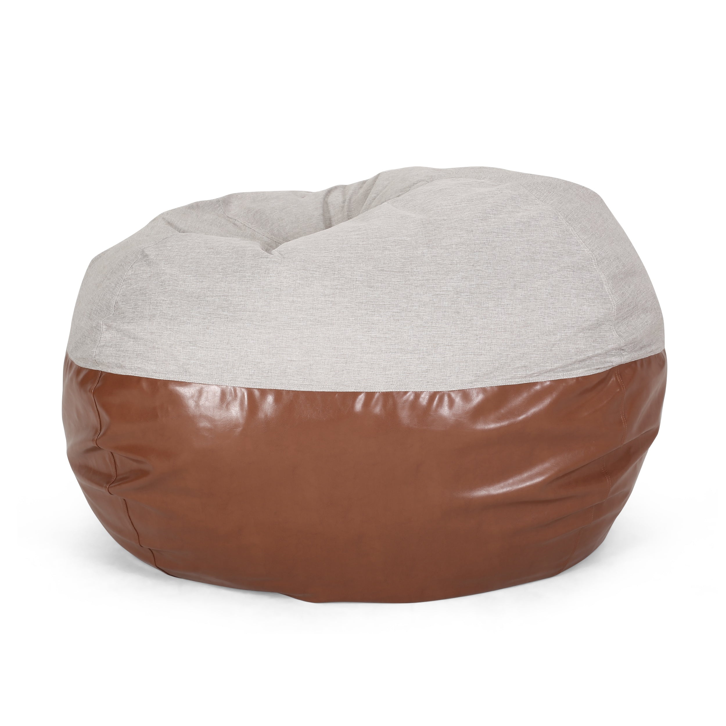 Maxi 5 Foot Two-Color Fabric and Faux Leather Rounded Bean Bag