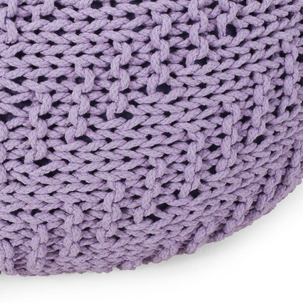 Bordeaux Knitted Cotton Round Pouf, Lavender