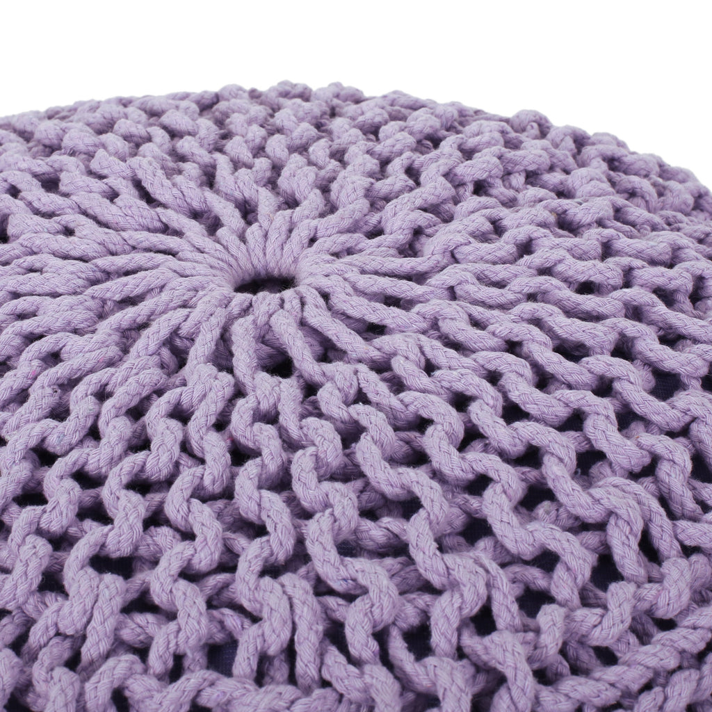 Bordeaux Knitted Cotton Round Pouf, Lavender