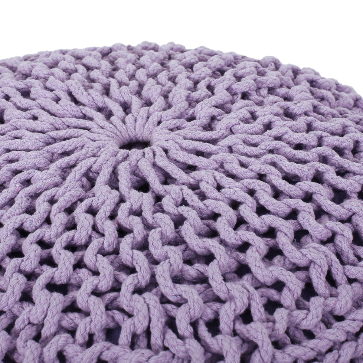 Bordeaux Knitted Cotton Round Pouf, Lavender