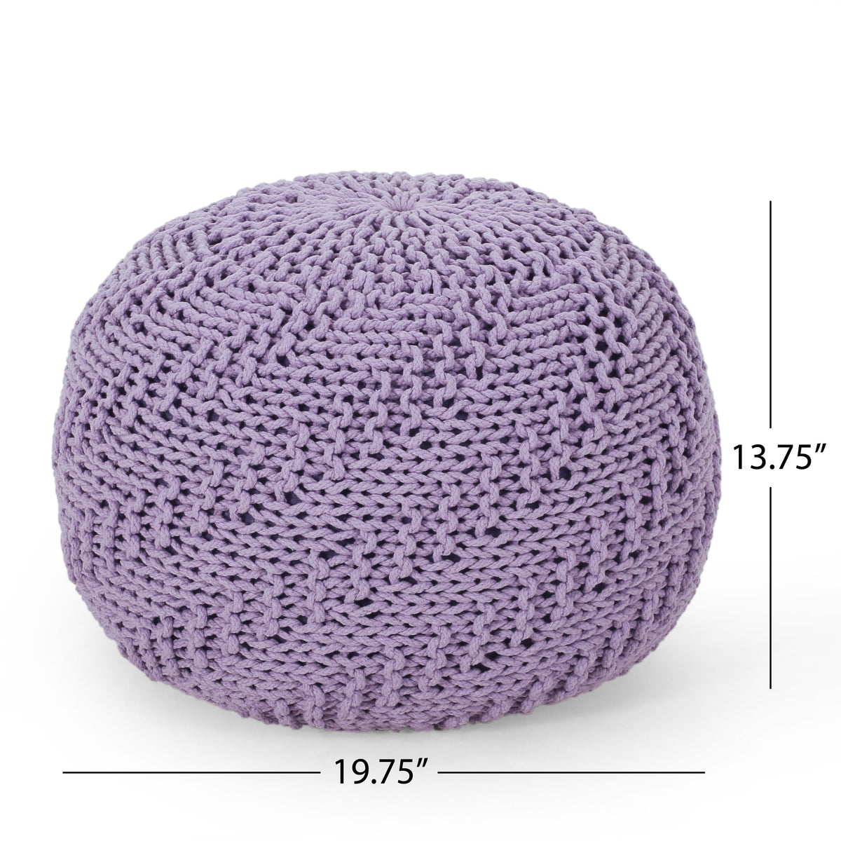 Bordeaux Knitted Cotton Round Pouf, Lavender