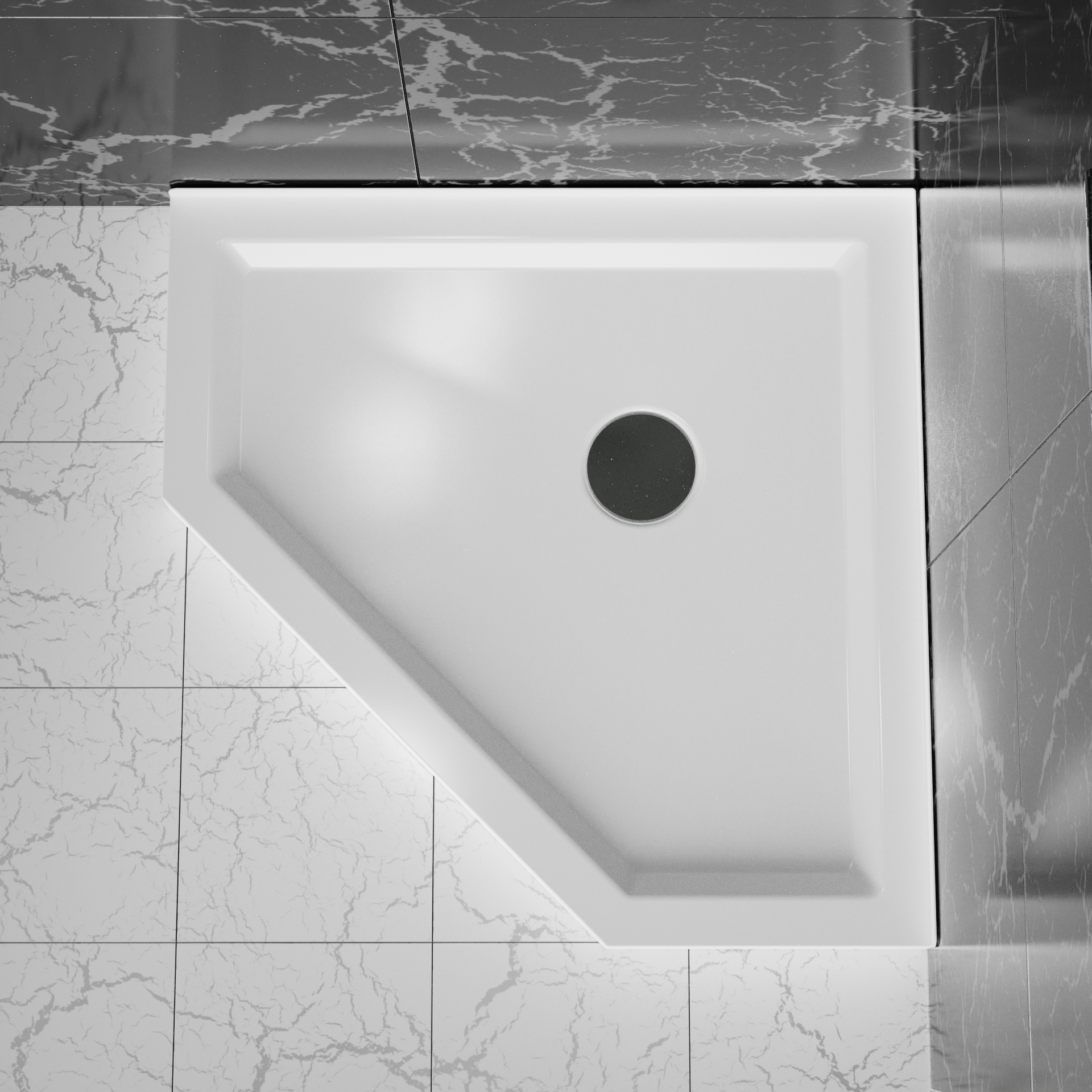 Goodyo 36 in. D x 36 in. W Corner Drain Neo-Angle Shower Base