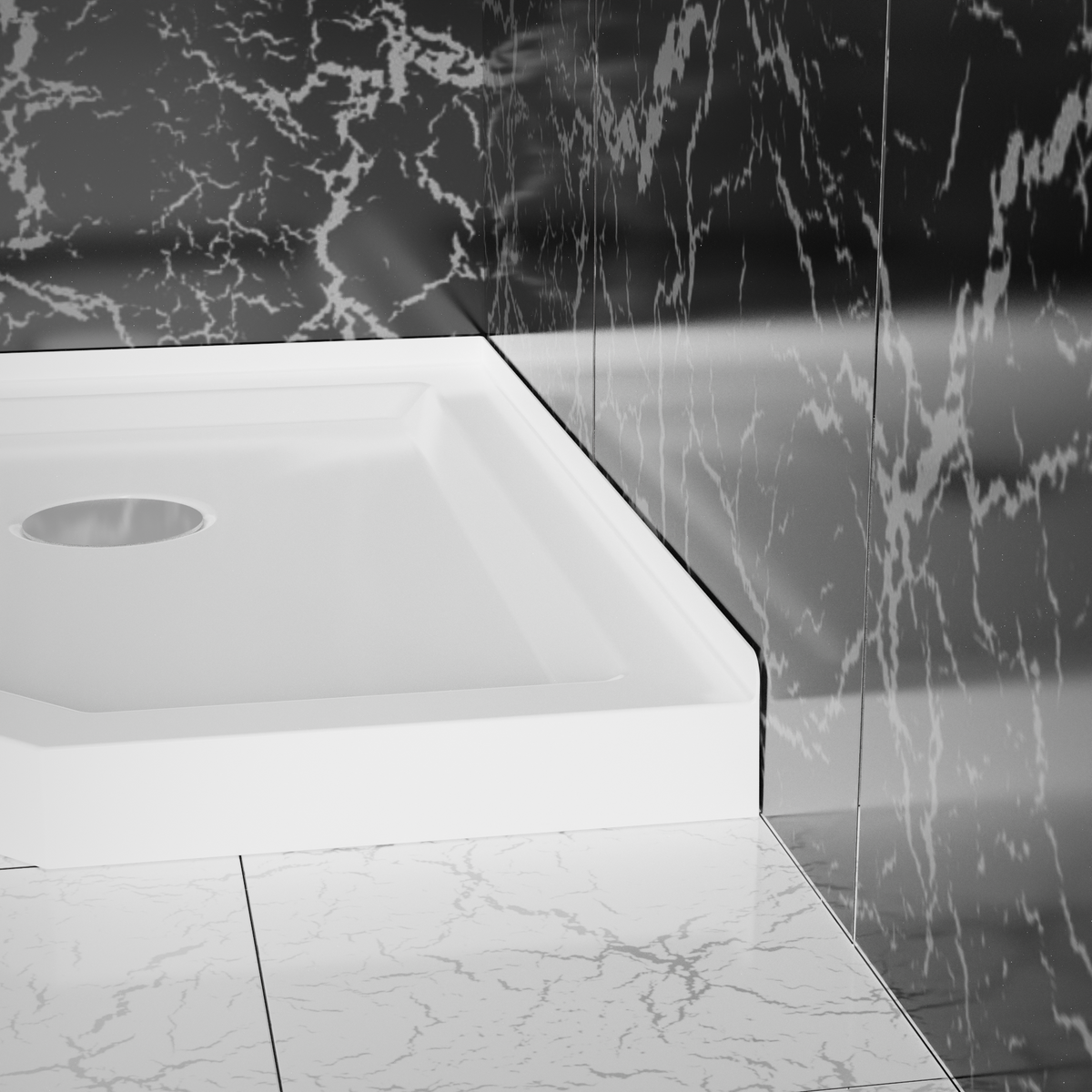 Goodyo 36 in. D x 36 in. W Corner Drain Neo-Angle Shower Base