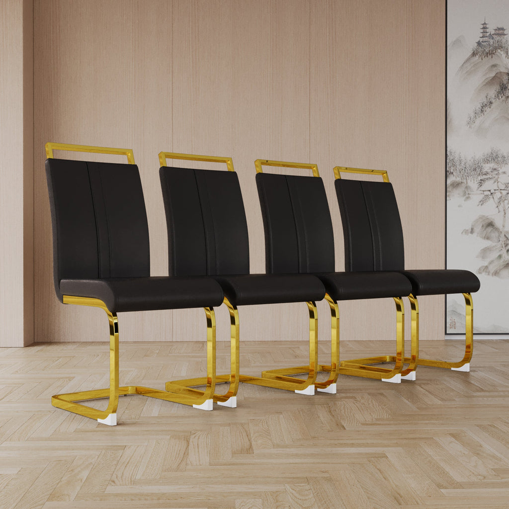 Modern Dining Chairs with Golden Metal Legs - Set of 2