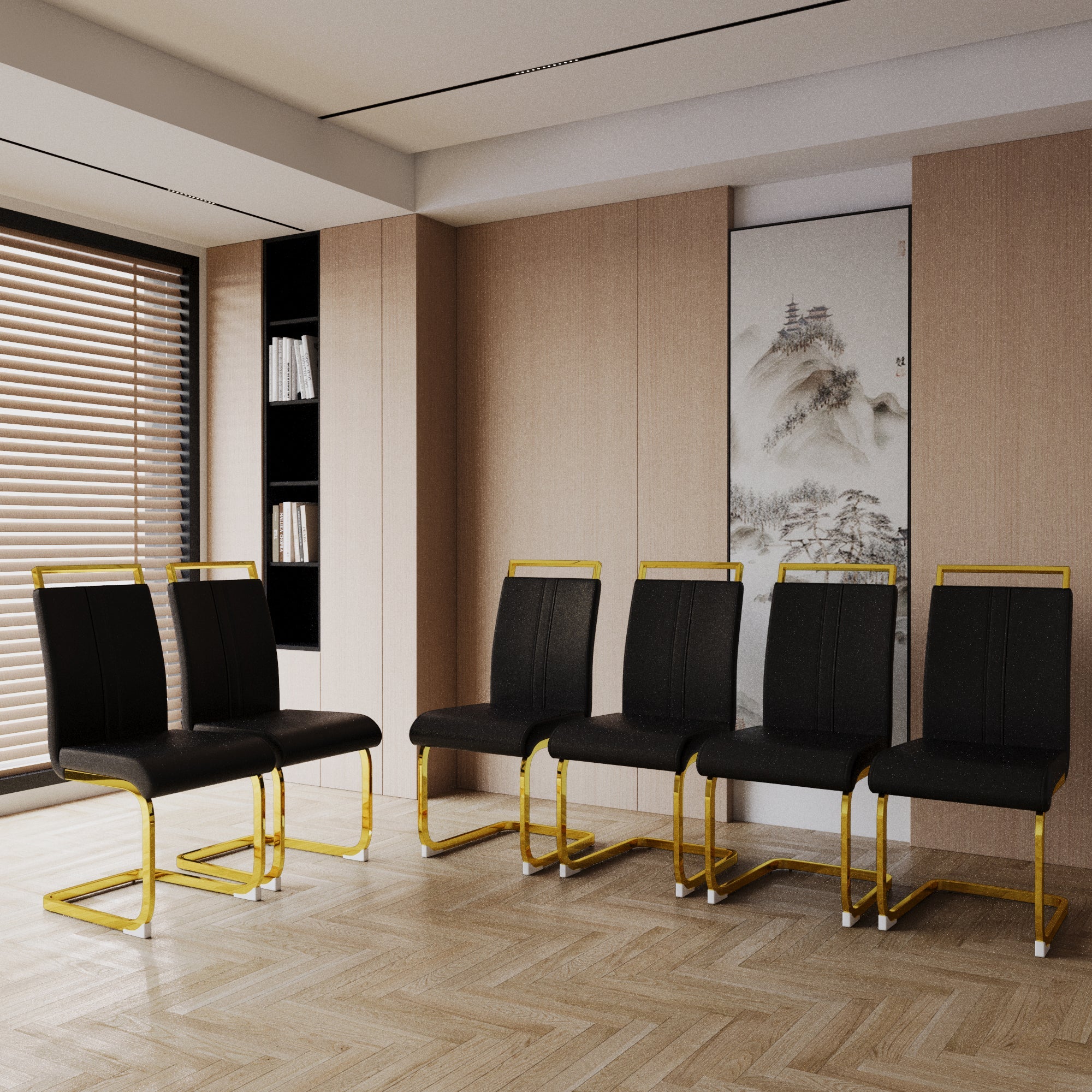 Modern Dining Chairs with Golden Metal Legs - Set of 2