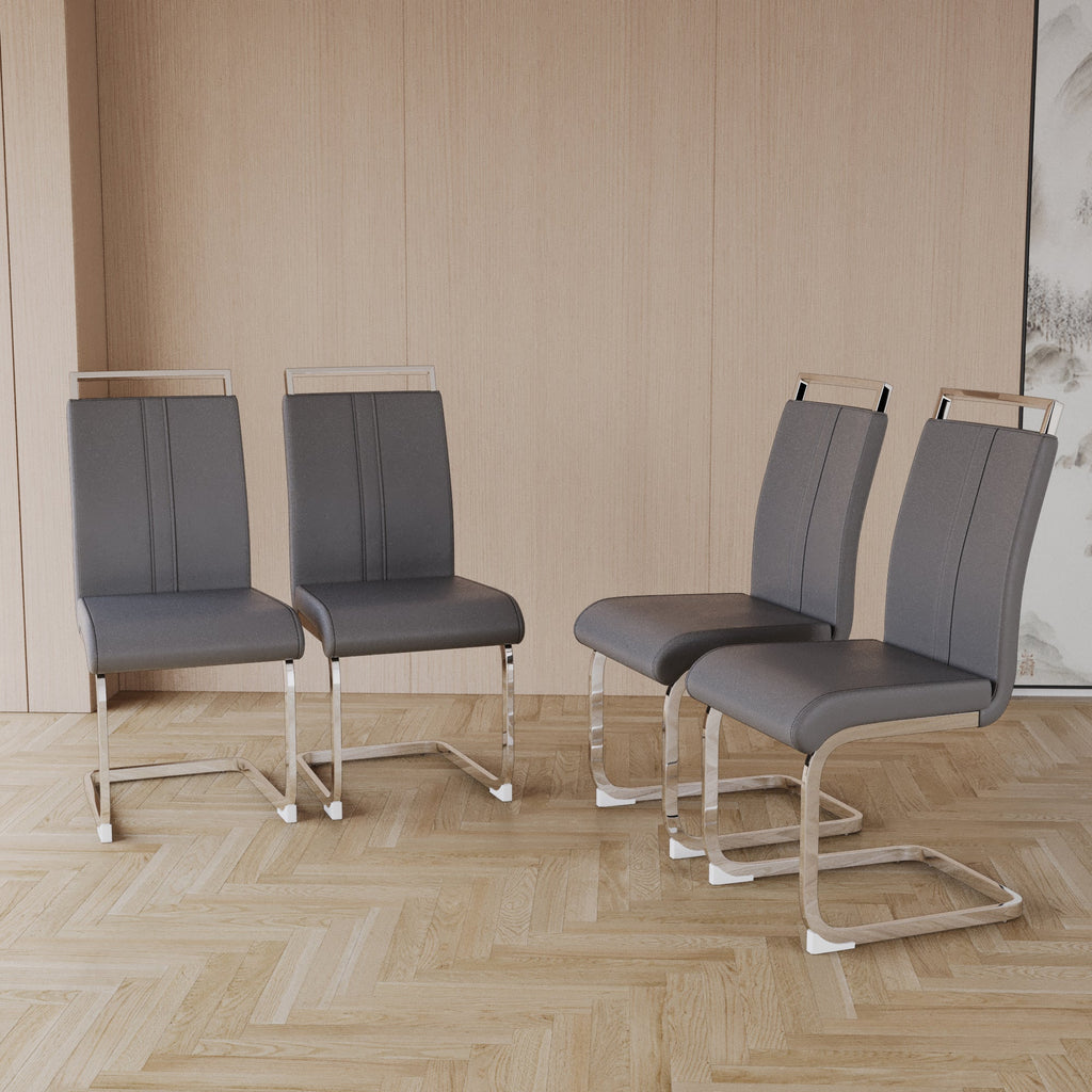 Modern PU Faux Leather High Back Dining Chairs - Set of 2