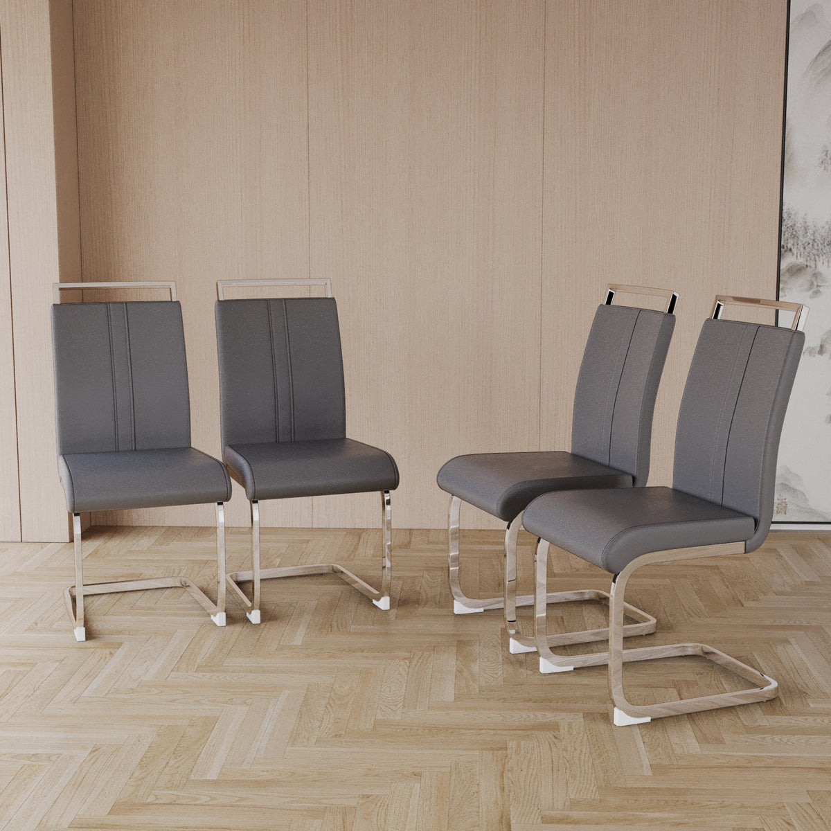 Modern PU Faux Leather High Back Dining Chairs - Set of 2