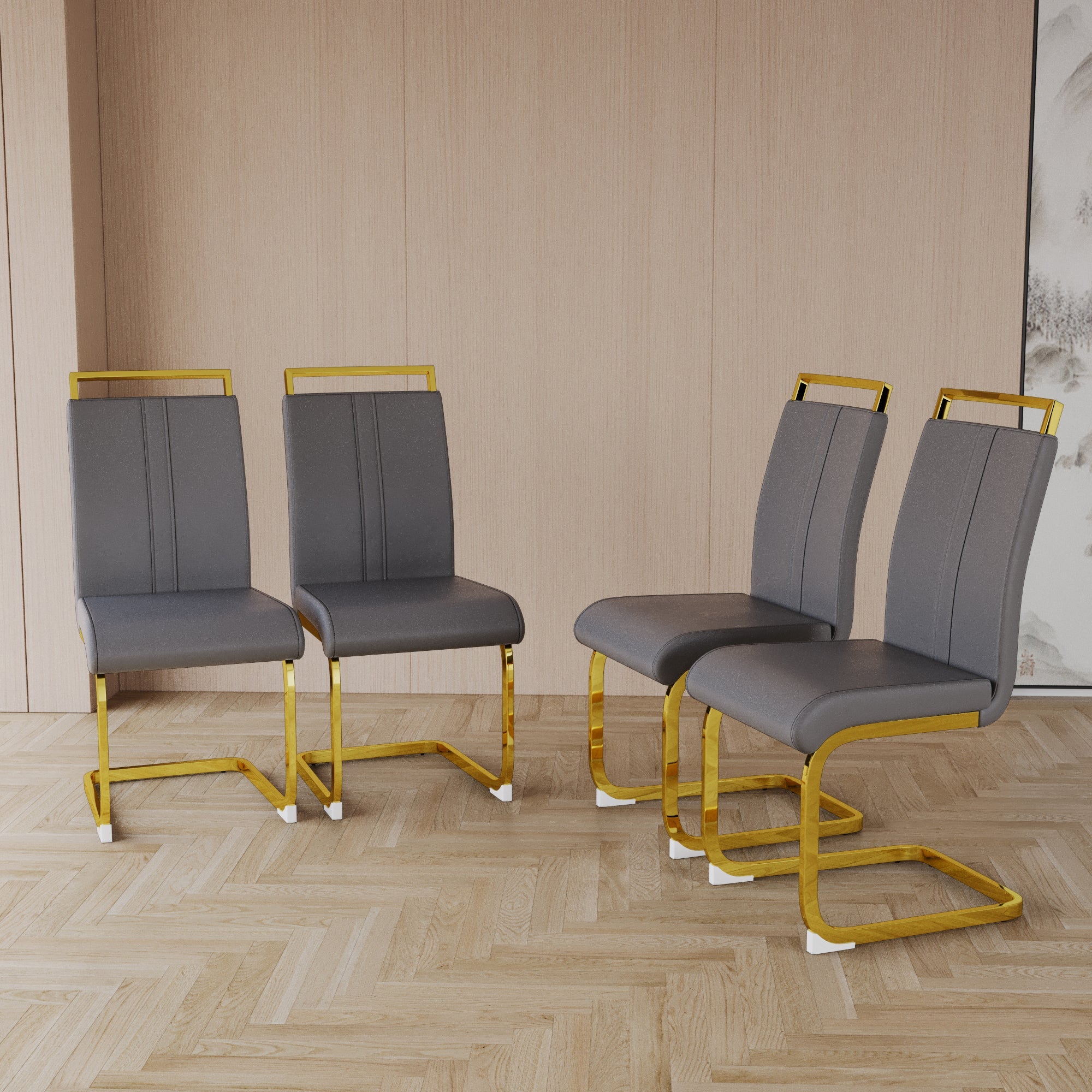 Modern PU Faux Leather Dining Chairs Set of 4 in Grey