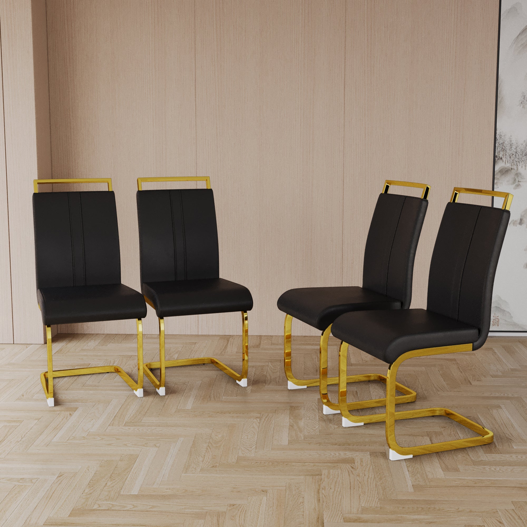 Modern Dining Chairs with Golden Metal Legs - Set of 2