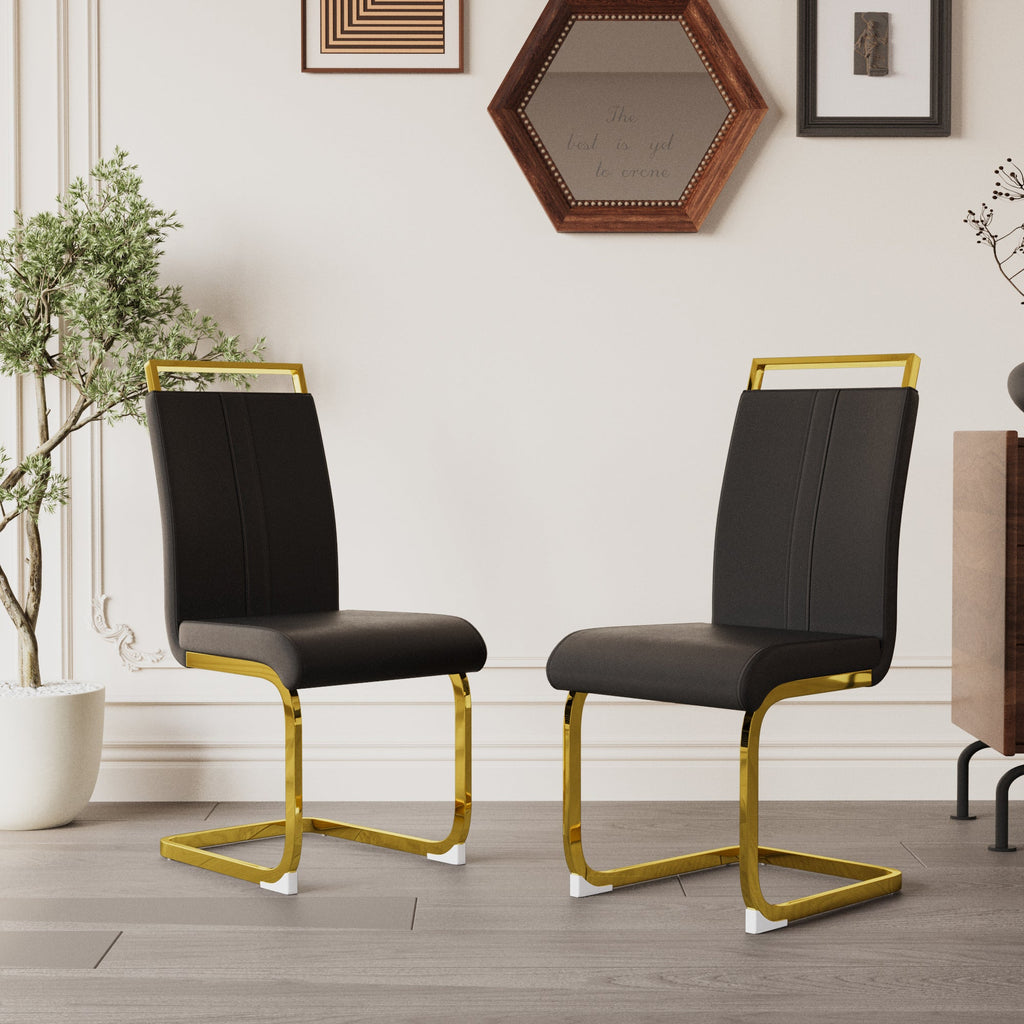Modern Dining Chairs with Golden Metal Legs - Set of 2