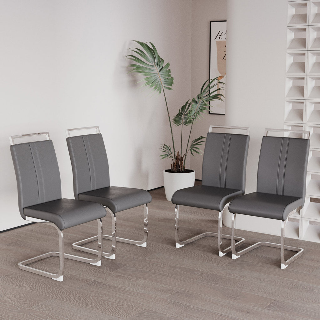 Modern PU Faux Leather High Back Dining Chairs - Set of 2