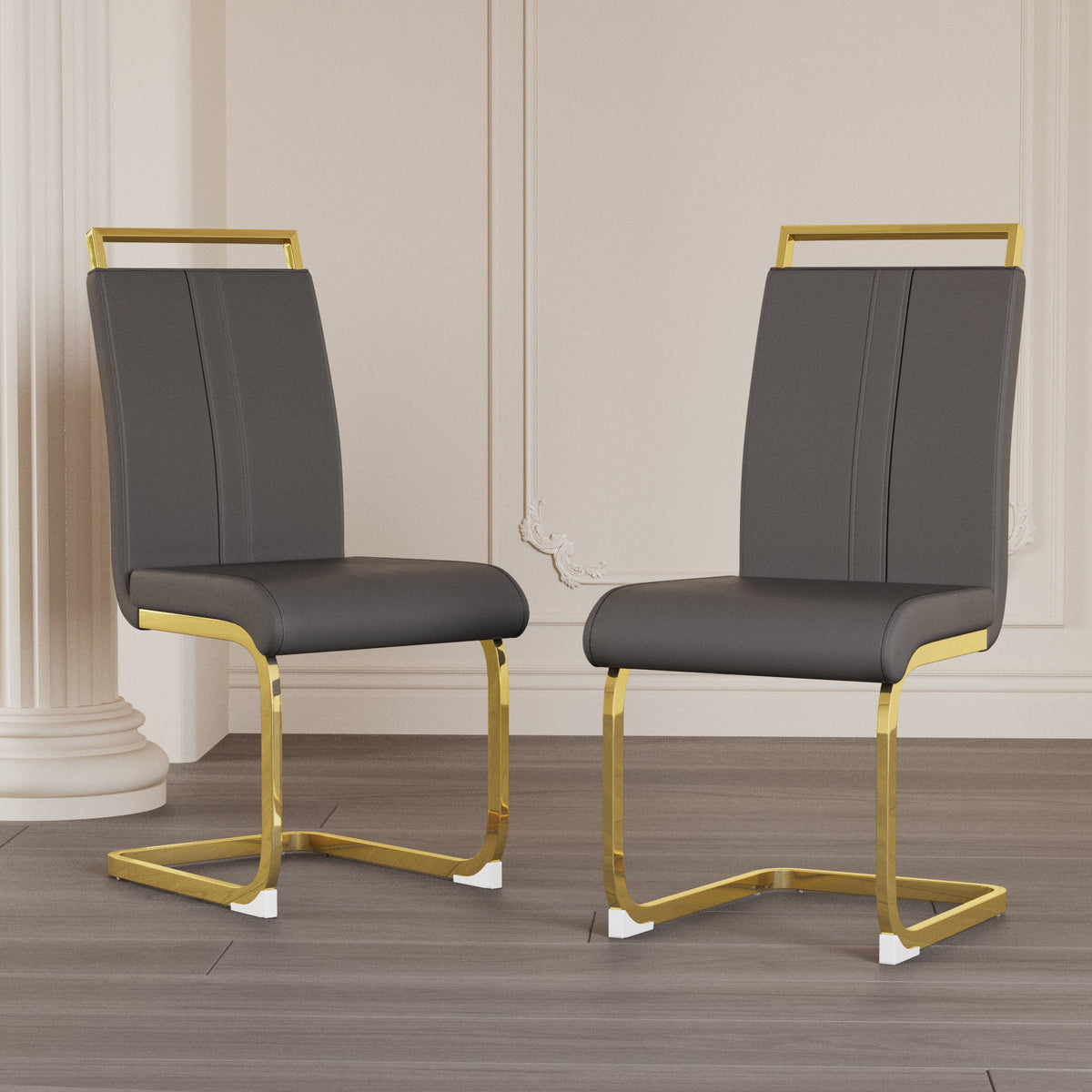 Modern PU Faux Leather Dining Chairs Set of 4 in Grey