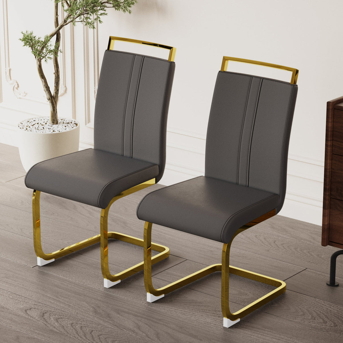 Modern PU Faux Leather Dining Chairs Set of 4 in Grey